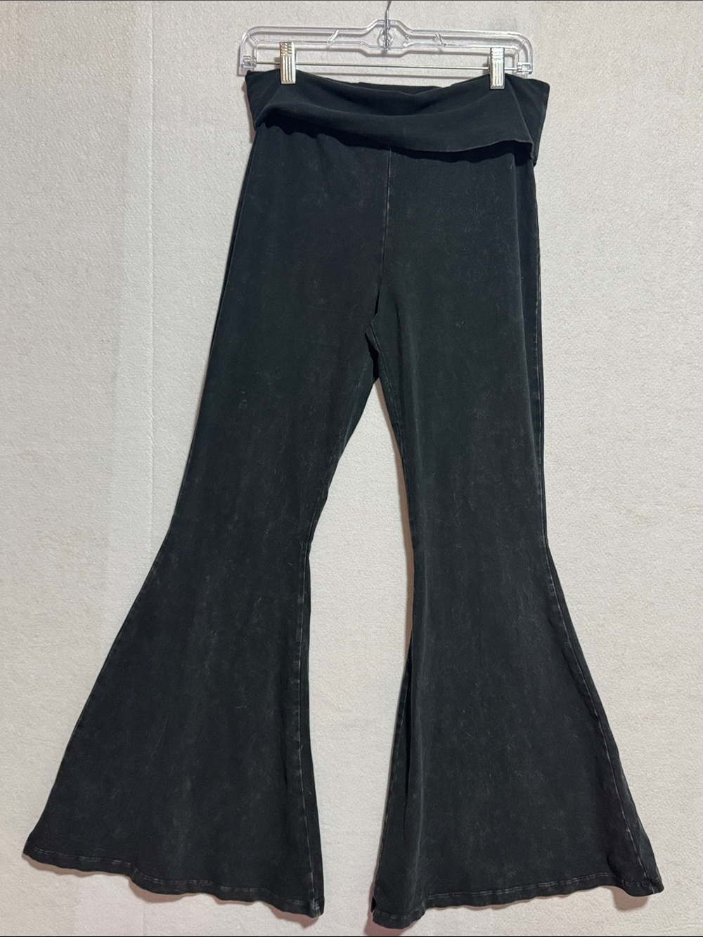 Chatoyant Black Fold-Over Waist Fit and Flare Yoga Pants
